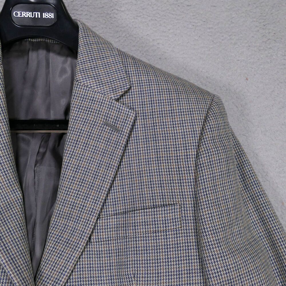 Ralph Lauren Sport Coat Blazer Mens 38S Gray Blue Houndstooth Silk Wool